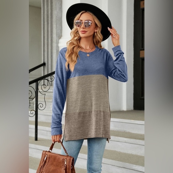 Casual Comfort Long Sleeve Color Block T-shirt - Picture 1 of 4